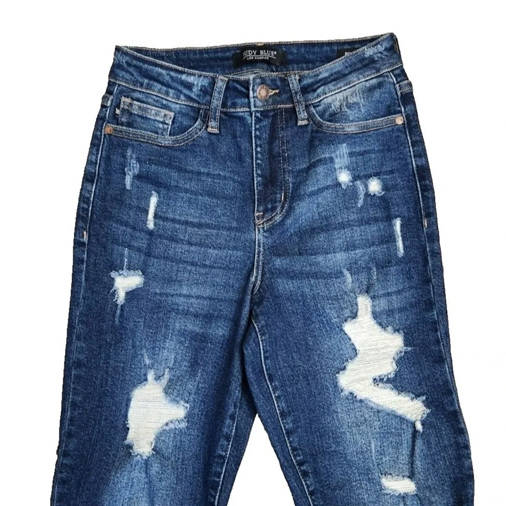 Judy Blue Boyfriend‎ Fit Jeans Women's Size 0/24 Blue Denim Stretch Distressed